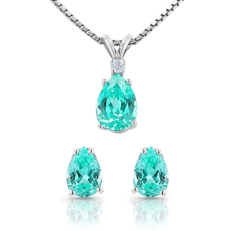 Schmuck Set mit einem Lab Grown Paraiba Turmalín in Birnenform Ademir