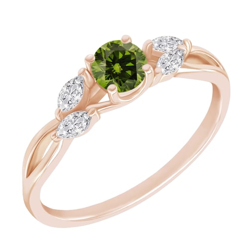 Verlobungsring mit grünem Diamanten und Lab Grown Diamanten in Marquise Form Halym