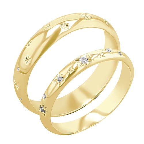 Eheringe mit Sternengravur und Diamanten Elia