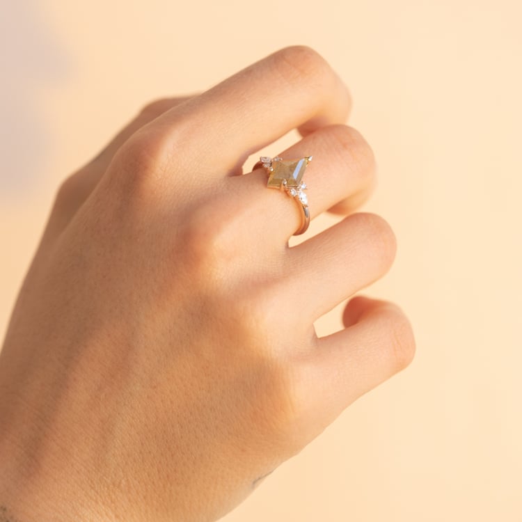 Verlobungsring mit einem grauen Salt and Pepper Diamanten in Kite-Form Isabela 116631