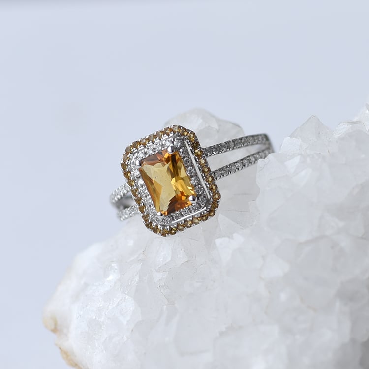 Goldring mit Diamanten und Citrin 61842