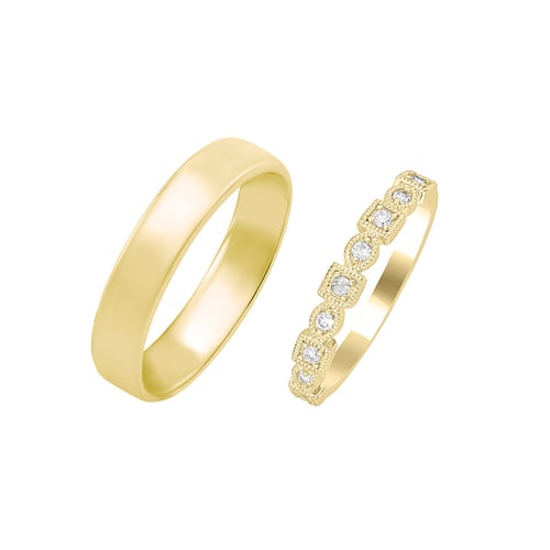 Trauring mit Diamanten und Herrenring Sanel