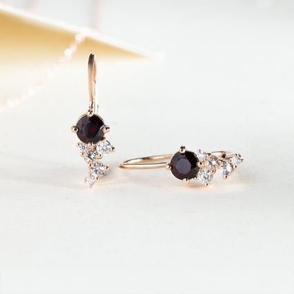 Cluster Ohrringe mit böhmischen Granaten, Morganiten und Moissaniten Olga