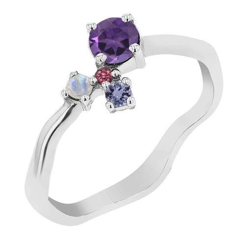Silbernes Cluster Schmuckset mit Amethysten und Edelsteinen Halli