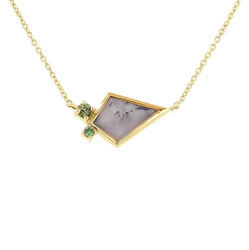 Halskette mit dendritischem Opal, Olivin und Tsavorit Granat Milly