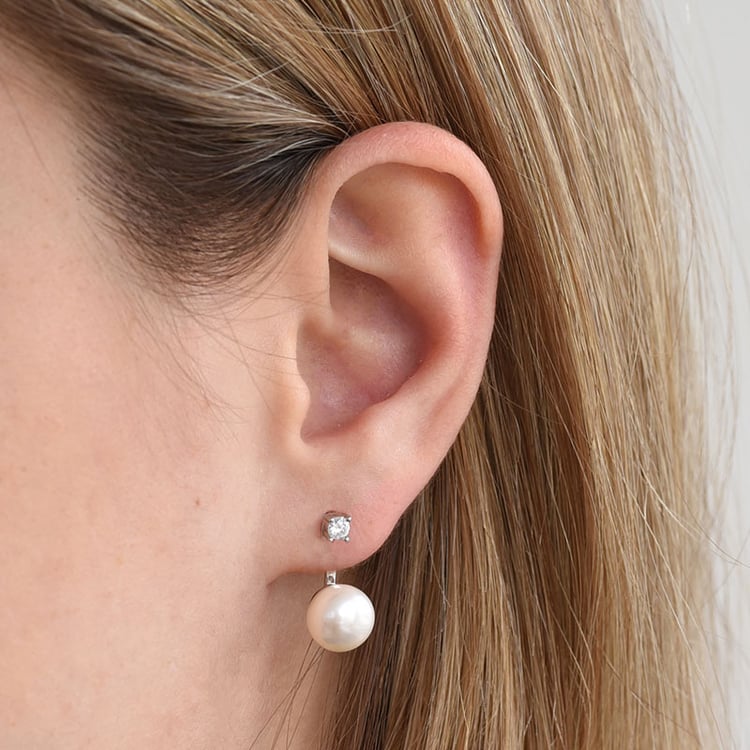 Silberne Ohrringe 2in1 mit Perlen und Zirkonia Leela 100262