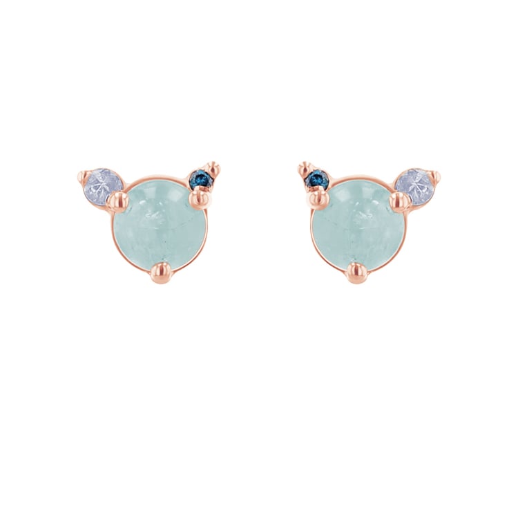 Ohrstecker mit Aquamarin, Mondstein und blauem Diamanten Turgay 119743