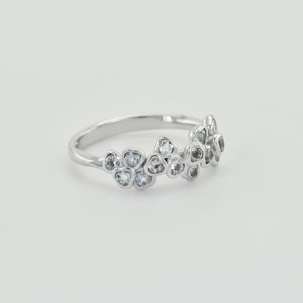 Goldring mit Aquamarinblüten Washi