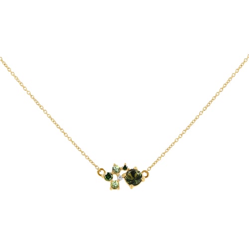 Cluster Halskette mit Moldaviten, Saphiren und Diamanten Otyl