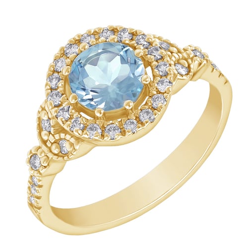 Verlobungsring im Halo-Stil mit Aquamatin und Diamanten Varana