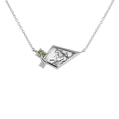 Halskette mit Rutilkristall, Olivin und Diamant Milly