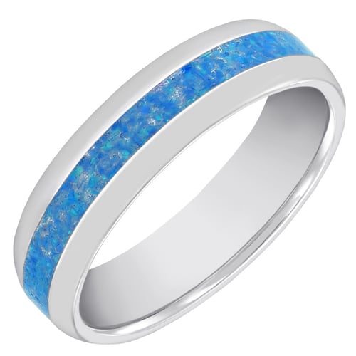 Goldene Eheringe mit blauer Opalfüllung Sariah