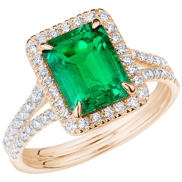 Goldener Ring mit Lab Grown Smaragd in Emerald Form und Diamanten Ralph 138729