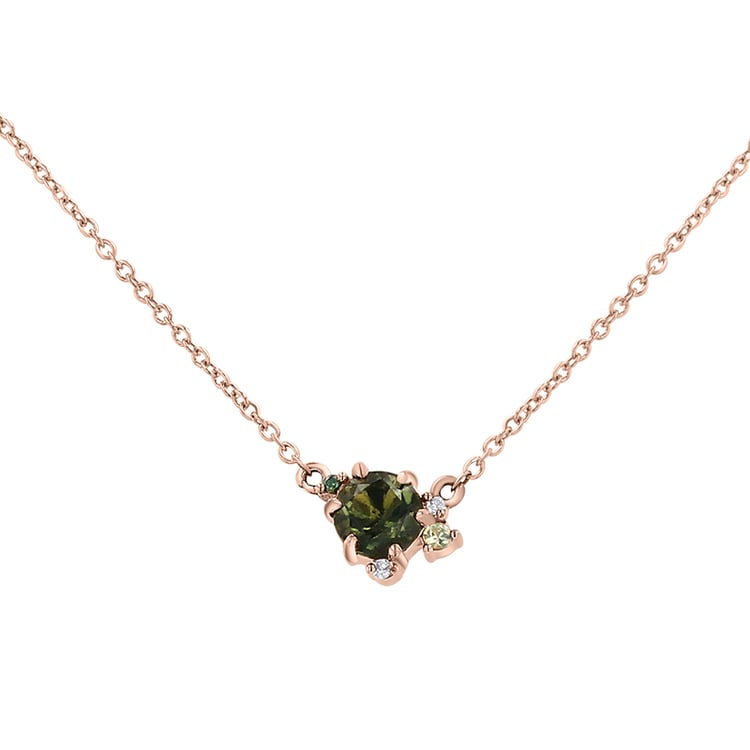 Cluster Halskette mit Moldavit, Saphir und Diamanten Edom 145666