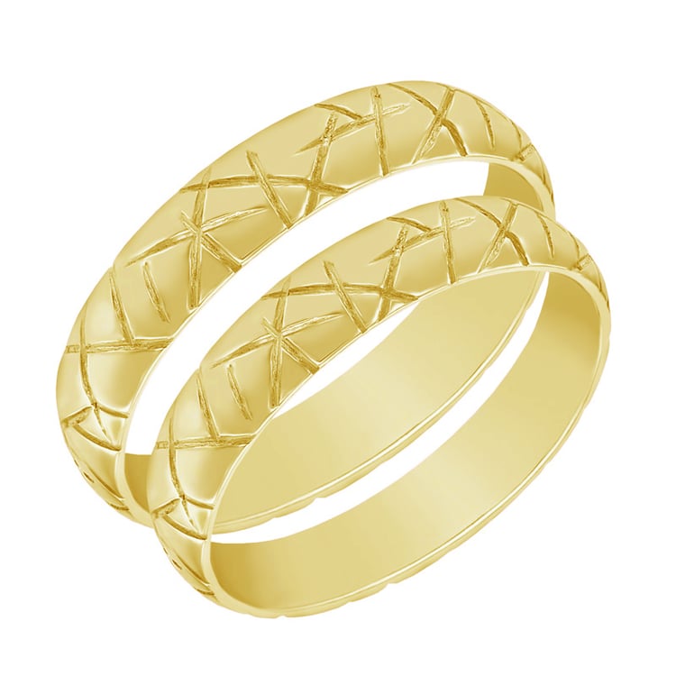 Gelbgold Trauringe mit Rillen 58884