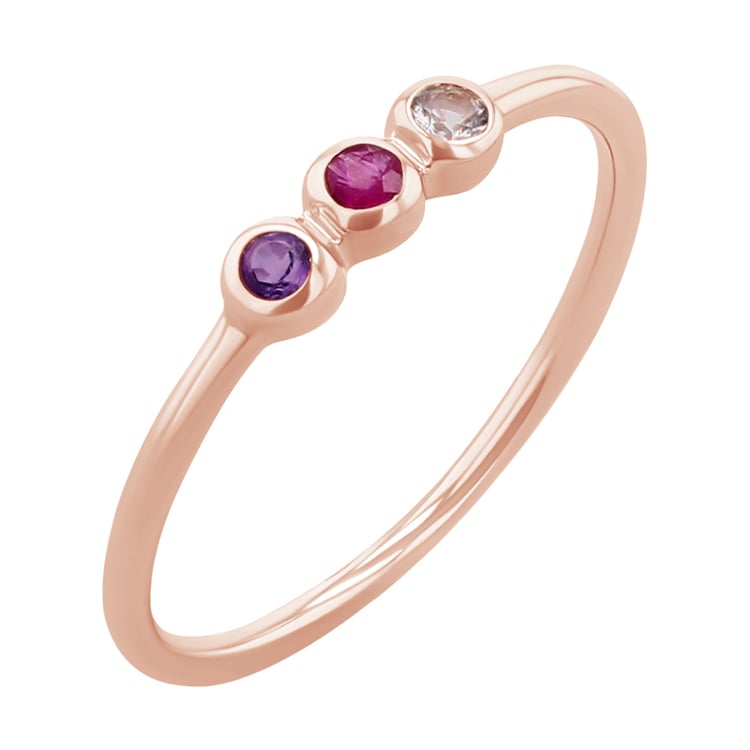 Goldener Ring mit Amethyst, Rubin und Aquamarin Dania