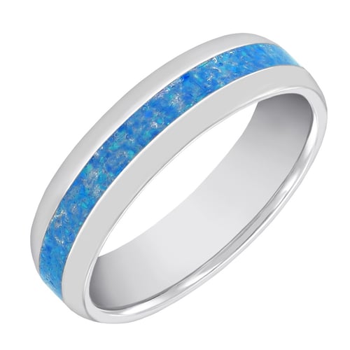 Goldene Eheringe mit blauer Opalfüllung Sariah