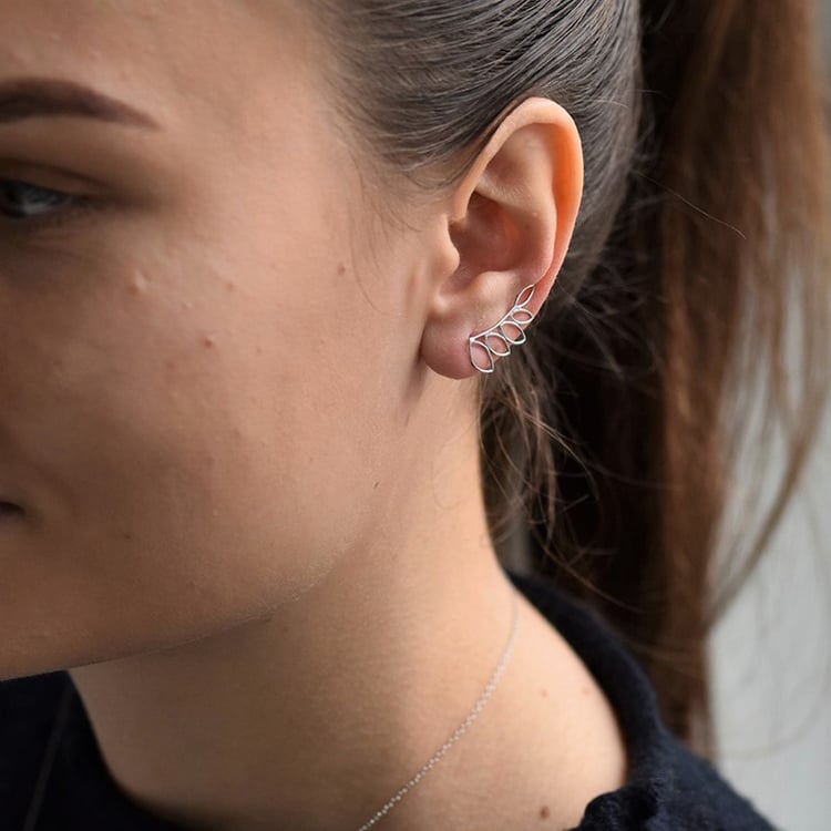 Silber Ohrringe Climber Blattmotiv auf dem Ohr 106828