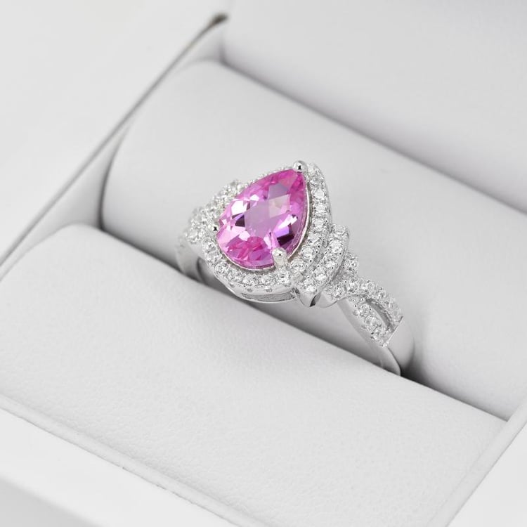 Rosa Saphir und Zirkonia in Silberring in Eppi-Geschenbox 27034