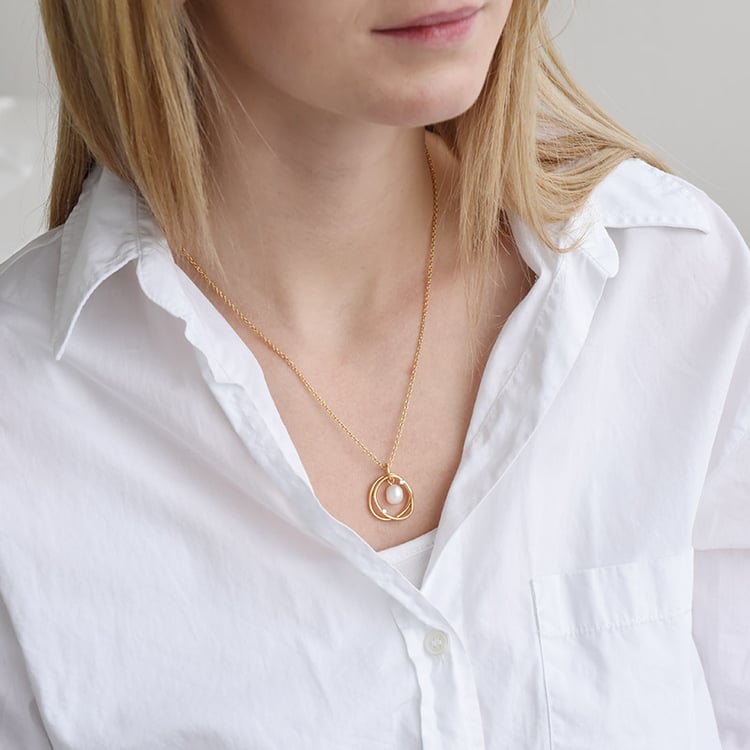 Vergoldeter Anhänger mit Perle und Zirkonia Kine 90750