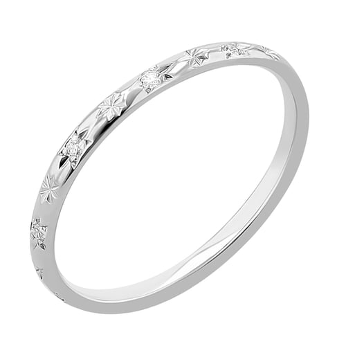 Eheringe aus Platin voller von Hand gravierten Sternen und Diamanten Mirias