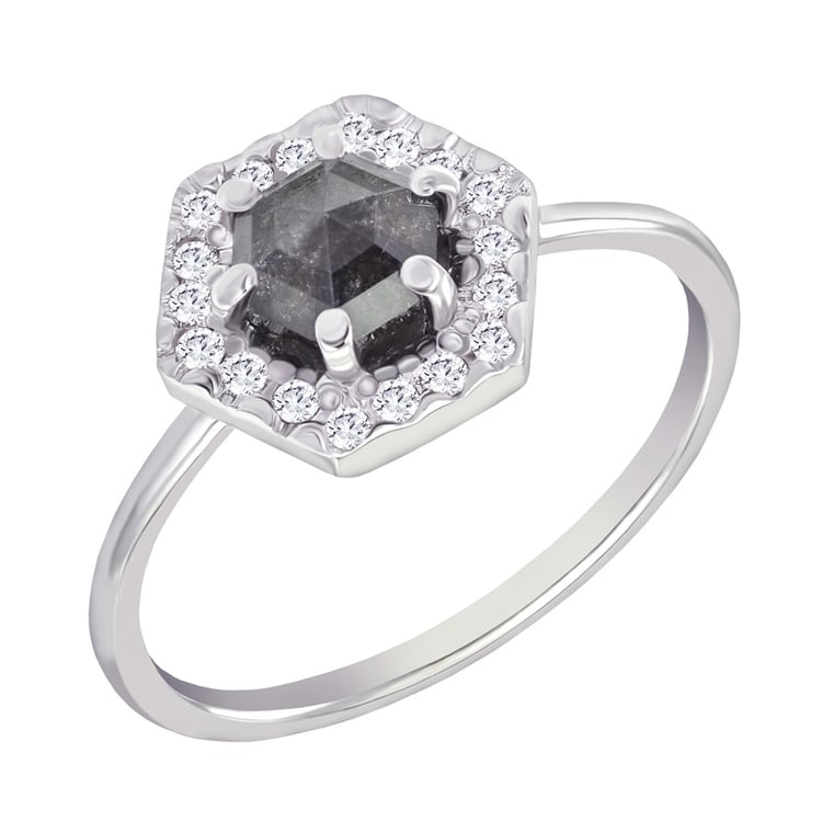 Ring mit Hexagon Salt and Pepper Diamant