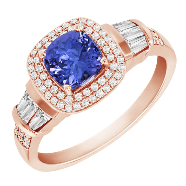 Königlicher Goldring mit Cushion Tansanit und Diamanten Glenna 88817