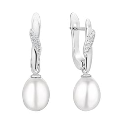 Silberne Hängeohrringe mit Perlen und Zirkonia Tahir