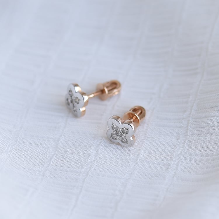 Diamantene Kleeblätter in goldenen Ohrringen Solene 64175