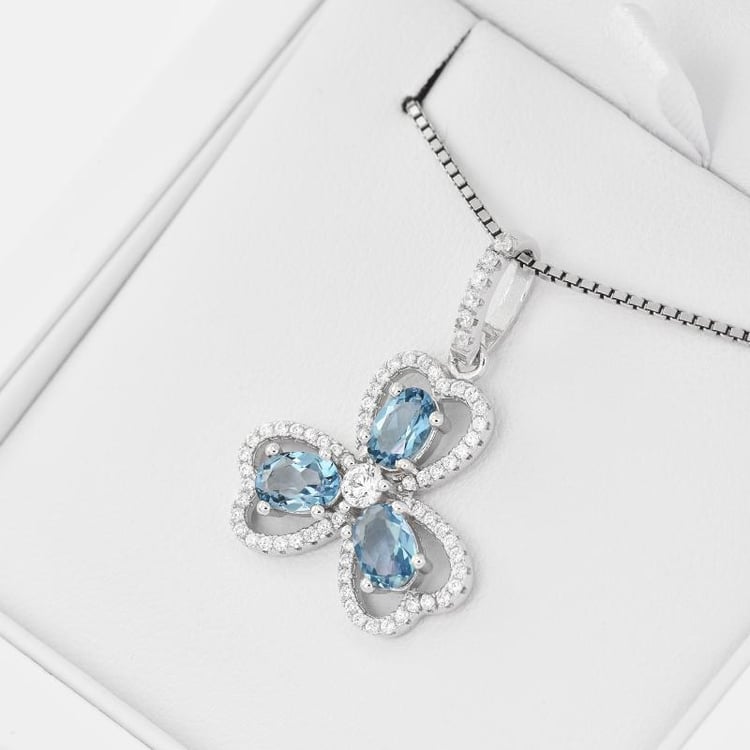 Silbernes Kleeblatt mit Topasen Yamie 9714