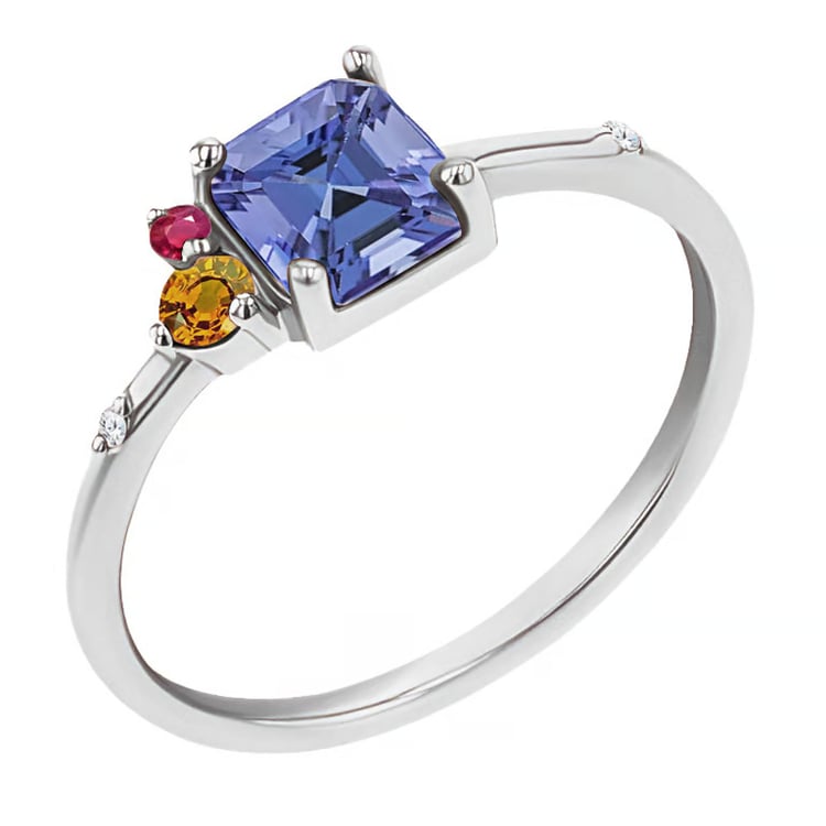 Cluster Scheidungsring mit einem Asscher Tansaniten, Padparadscha-Saphir, Rubin und Diamant Dennis 165513