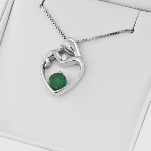 Silberner Anhänger Mutter und Kind mit Smaragd und Diamant Ella