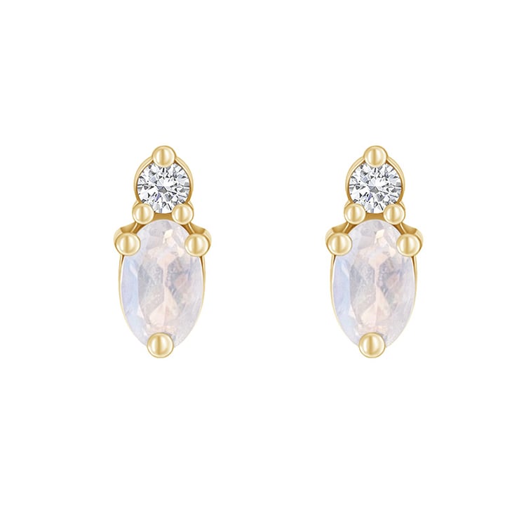 Goldene Cluster-Ohrringe mit Mondsteinen und Diamanten Herve 89688