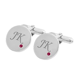 Rubin-Manschettenknöpfe aus Silber mit Gravur Fanny