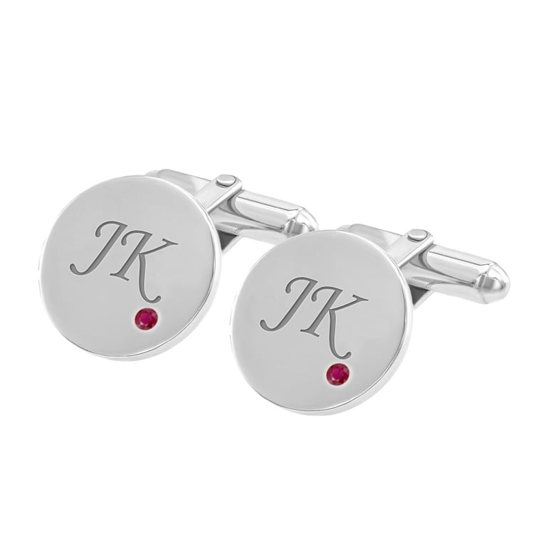 Rubin-Manschettenknöpfe aus Silber mit Gravur Fanny