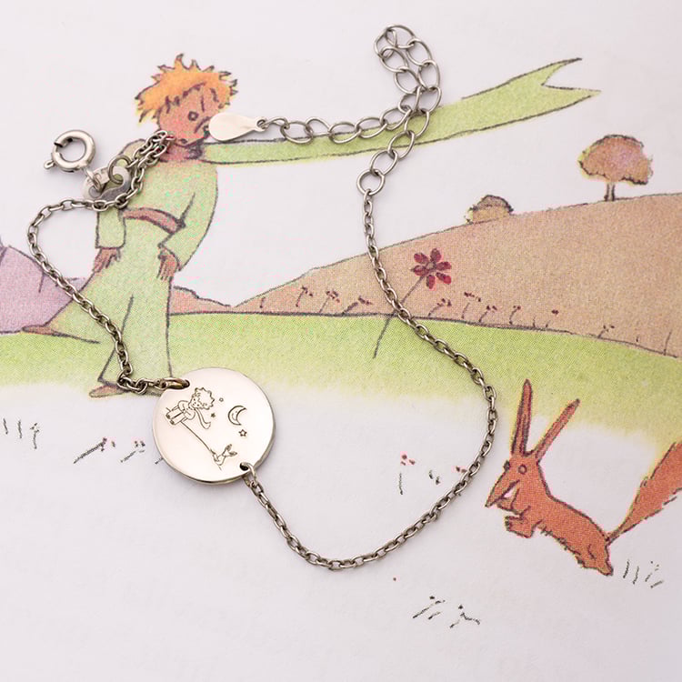 Silbernes Armband Der Kleine Prinz mit Fuchs und Gravur 122297
