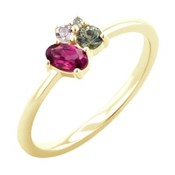 Cluster-Ring mit Rodolithgranat, Saphir, Morganit und Olivin Bluma