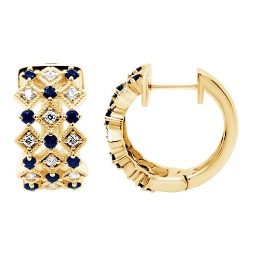Goldene Creolen mit Diamanten und Saphiren Solveig