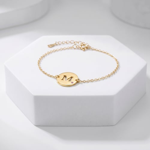 Silberarmband mit rosa Saphir und Gravur eines Buchstabens M Danny