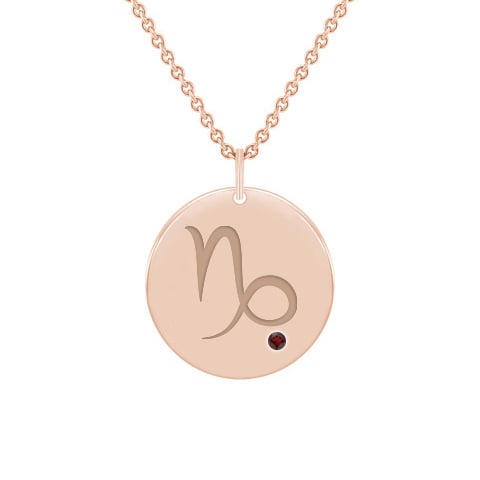 Tierkreiszeichen Steinbock mit Granat als Anhänger in Rosegold 59979