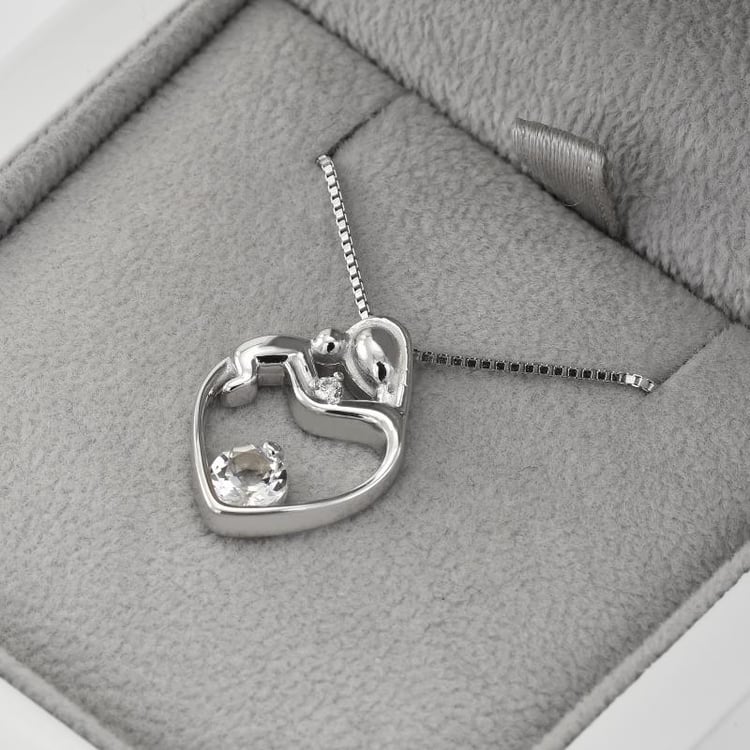 Silberner Anhänger Mutter und Kind mit weißem Topas Ella 35989