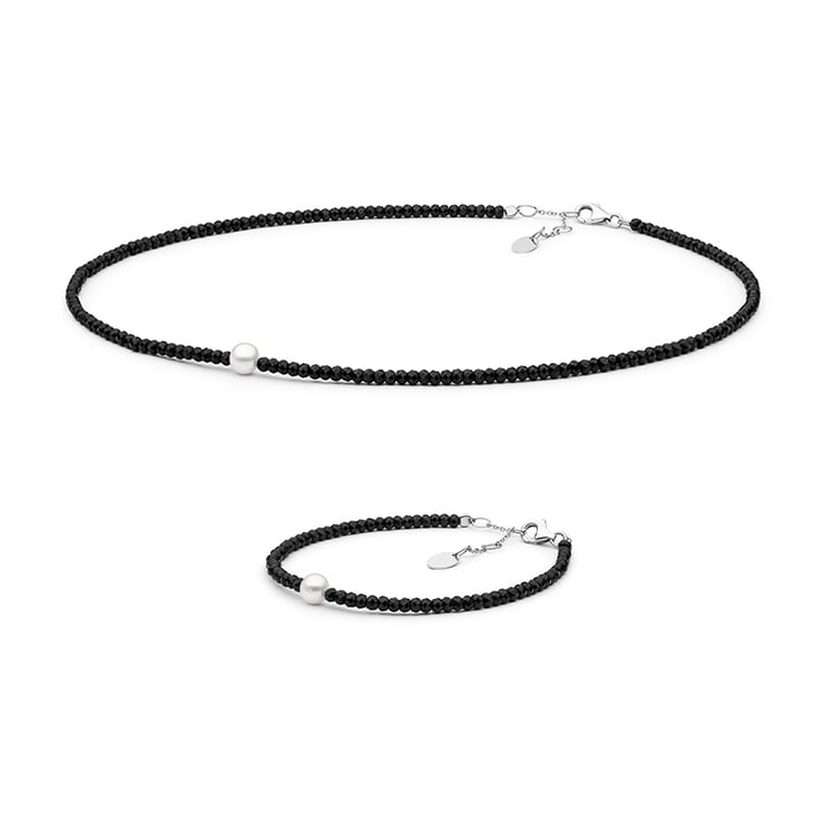 Silbernes Set mit Spinell-Perlen und einer weißen Perle Taio