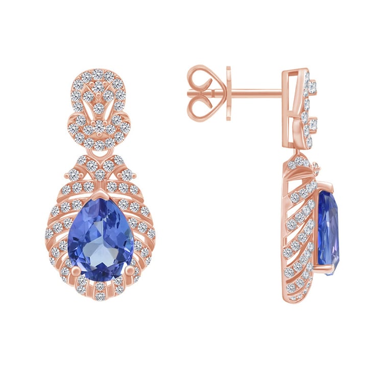 Goldene Ohrringe mit Tansaniten und Diamanten Fujita 62203