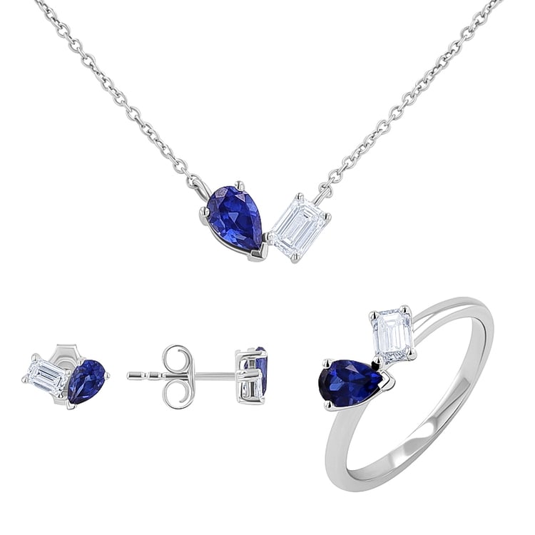 Schmuckset Toi et Moi mit Lab Grown Diamant und Saphir Querida