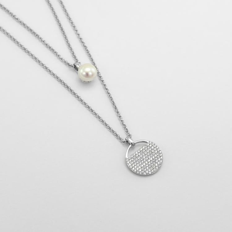 Doppelte Halskette aus Silber mit Perle und Zirkonia Marquis 51771