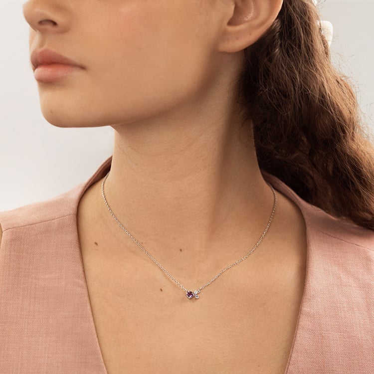 Silberne Cluster Kette mit Amethyst und Edelsteinen Millie 153107