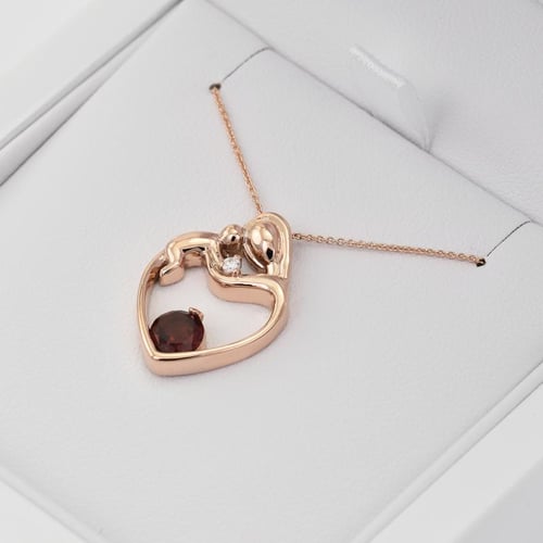 Silberner Anhänger Mutter und Kind mit Rhodolith Granat und Diamant Ella