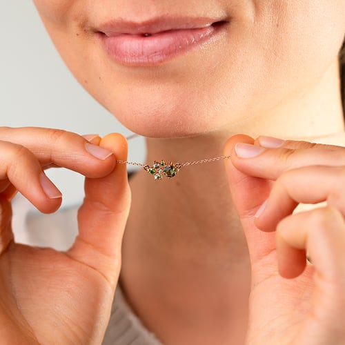 Cluster Halskette mit Moldaviten, Saphiren und Diamanten Otyl