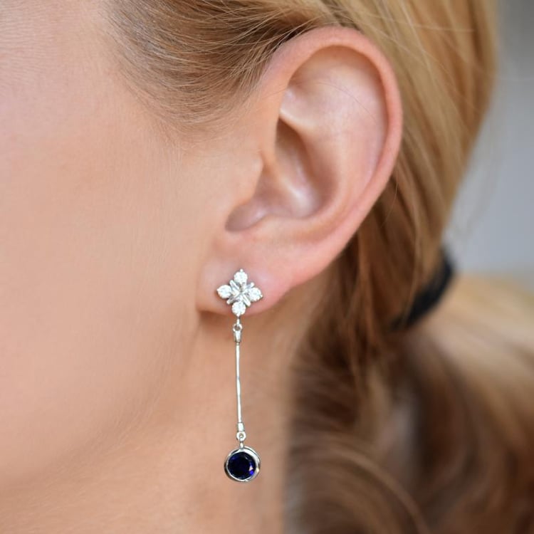 Silberne Ohrringe mit Saphiren und Zirkonia Zeya 21191