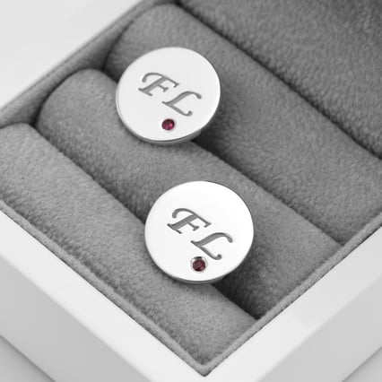 Rubin-Manschettenknöpfe aus Silber mit Gravur Fanny